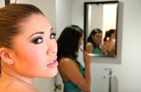 Naked girl has her makeup run while being groped by a lesbian in a bathroom 74683240