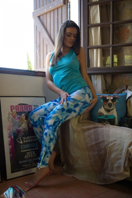 Solo model Brook Wright slides tight pants over her thong covered ass 85338017