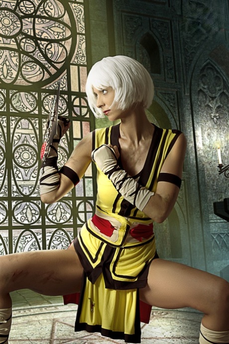Platinum blonde performs a bare ass grab after removing cosplay clothing 55446345