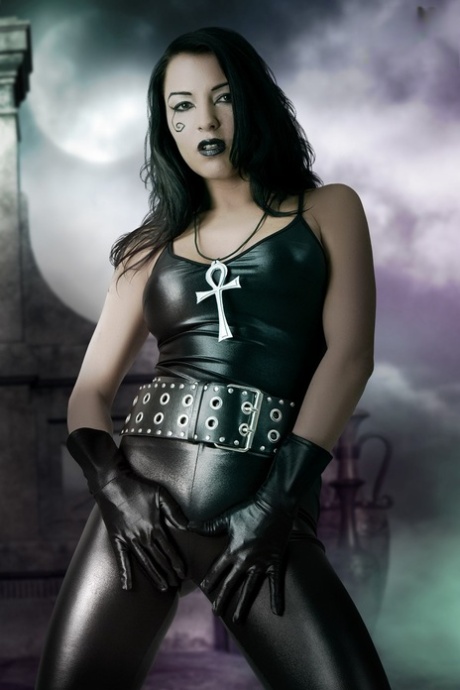 Brunette cosplayer exposes her firm breasts and tight ass during solo action 83250414