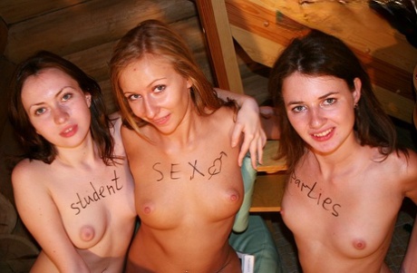 College students partake in hardcore group sex at a log cabin 62380211