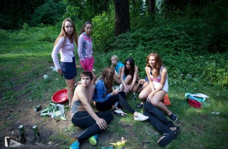 College girls do anal while having group sex in a field after drinking 89760286