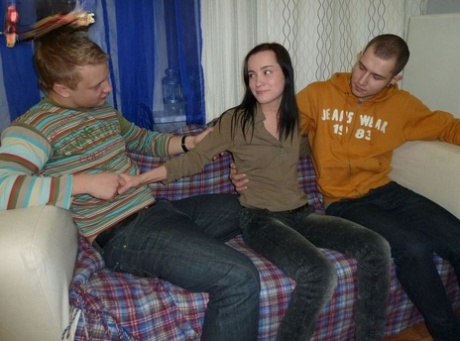 Dark haired teen has sex with a guy while her boyfriend watches 74847593