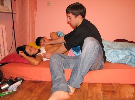 Young looking brunette is roused from a slumber prior to BBG sex 98721106