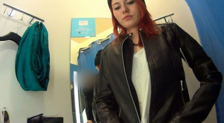 Redheaded teen Lena masturbates on a bed after shopping at the mall 64591924