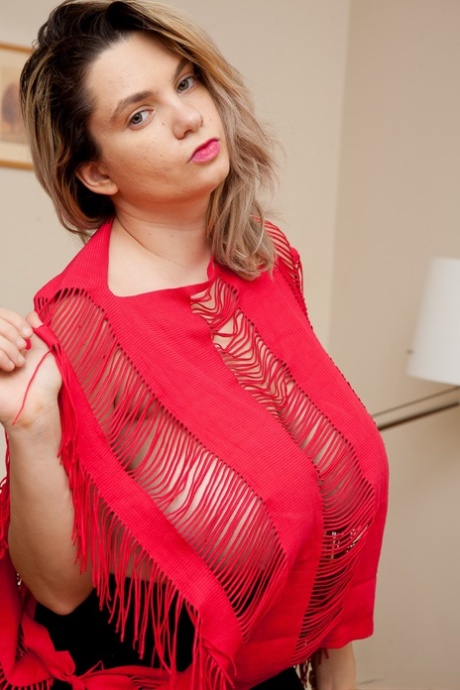 Solo girl Cute Kitty plays with her giant boobs in black shorts 58983172
