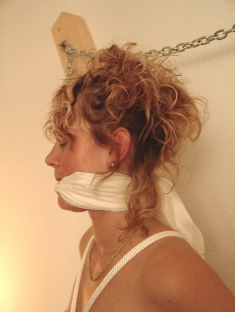 Solo girl with curly hair and natural tits is bound and cleaved gagged 57778141