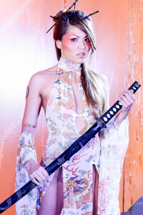 Asian model Charmane Star wields a Samurai sword while exposing herself 81606139