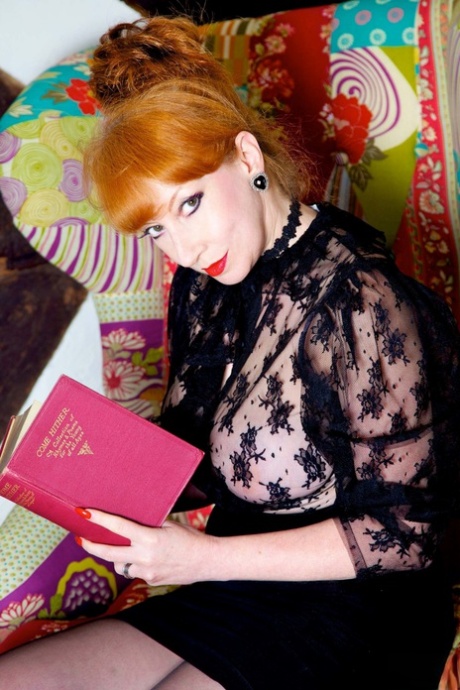 Busty British redhead plays with her vagina while wearing back seam nylons 26938486